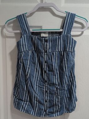 Old Navy Blue and White Striped Button-Front Tank S, 100% cotton